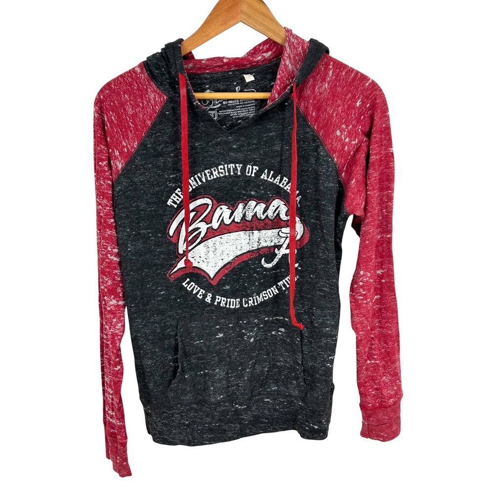 Pressbox University of Alabama Bama Raglan Hoodie Gray Red Medium